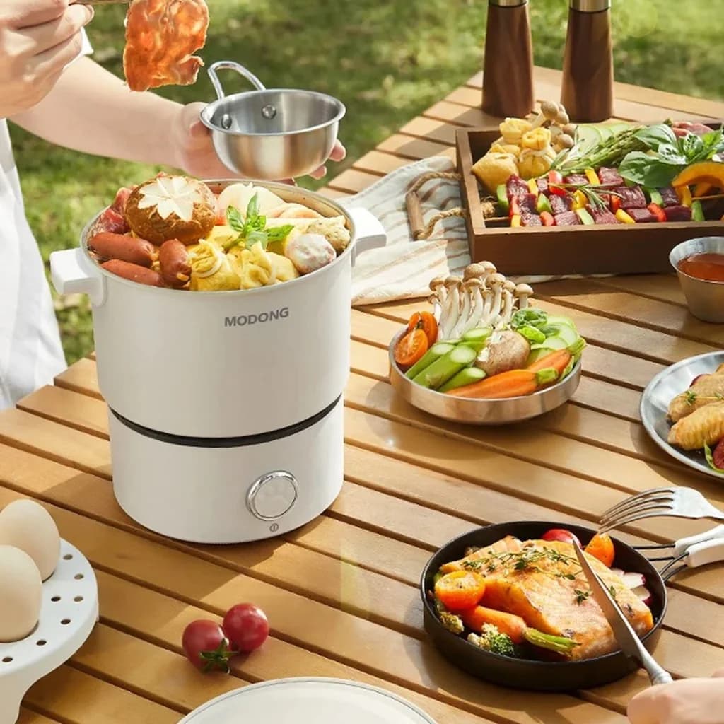 Portable Electric Cooking Pot With Pan And Steam Rack