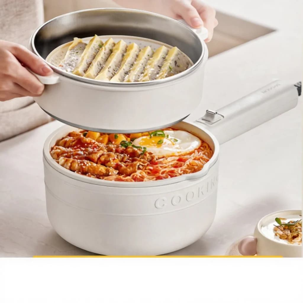 Electric Cooking Pot with Ceramic-Coated Inner Pot and Steamer