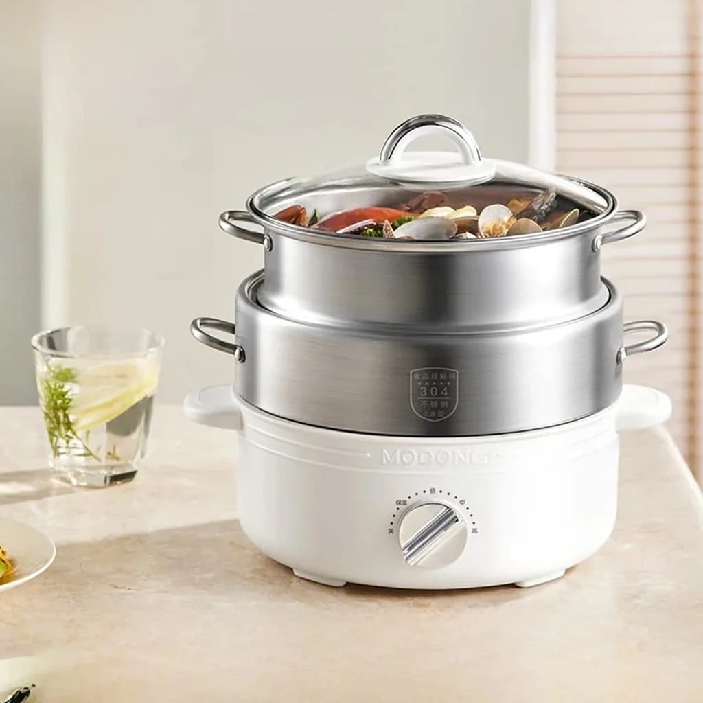 Split Electric Hot Pot Stainless Steel 2L 3-Heat Settings
