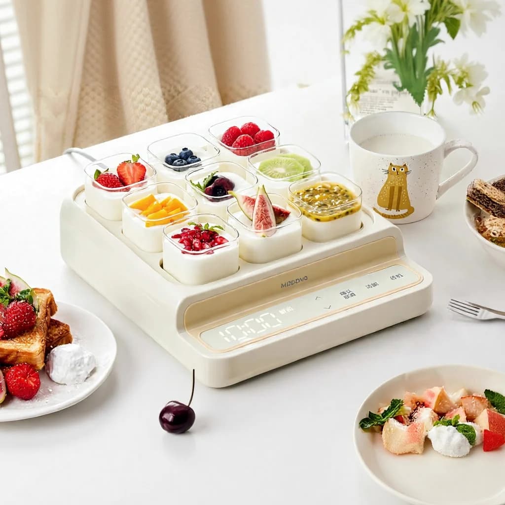 Electric Yogurt Maker with 9 Cup Compartments and Glass Inner Pot