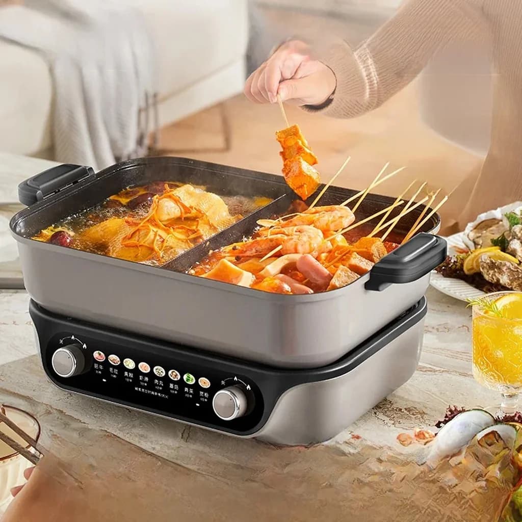 Electric Split Hot Pot, Dual Knob Control, 8L, Black