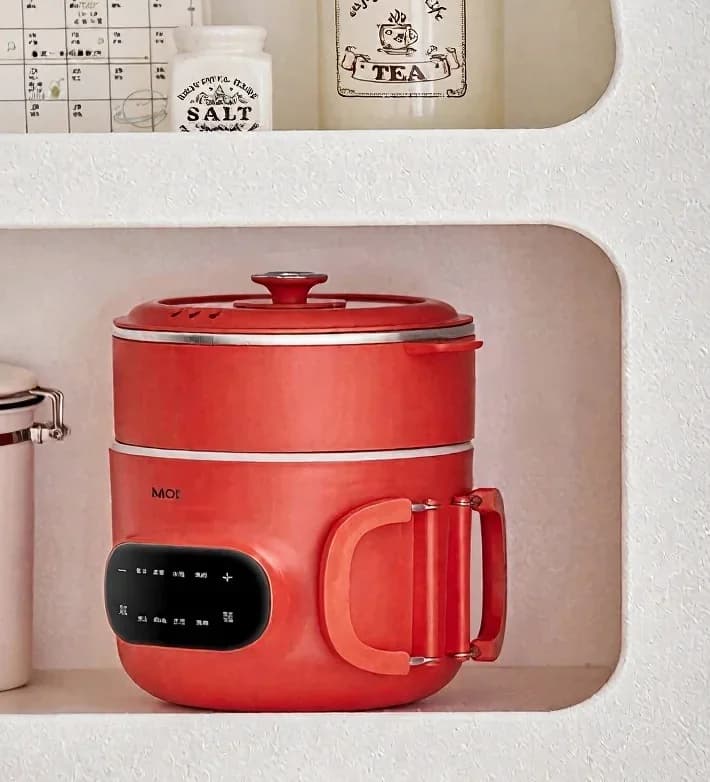Mini Electric Cooking Pot 2L Nonstick Ceramic Liner with Steamer