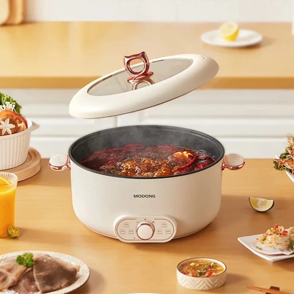 6L Electric Hot Pot With Steaming Basket, Nonstick