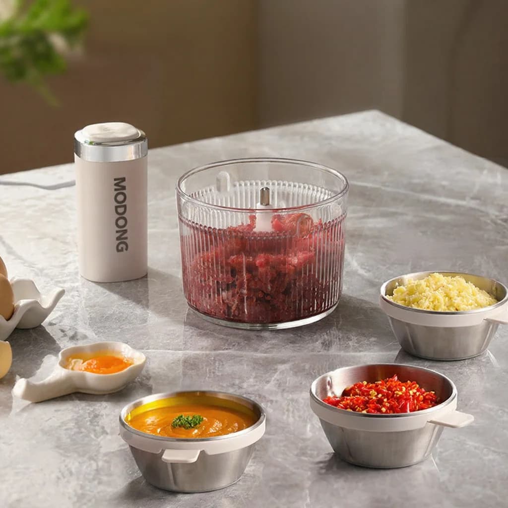 Electric Food Chopper With Glass Bowl 4 Blades For Home