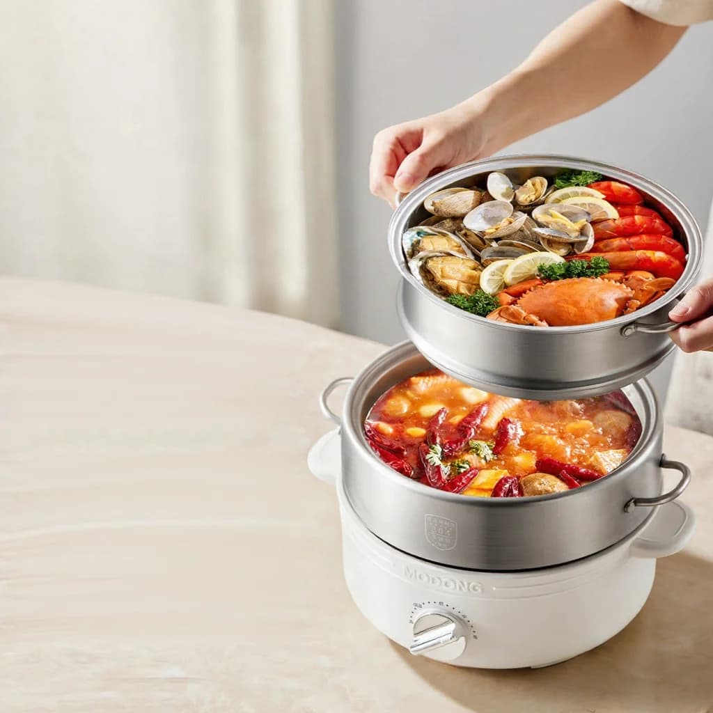 Split Electric Hot Pot Stainless Steel 2L 3-Heat Settings