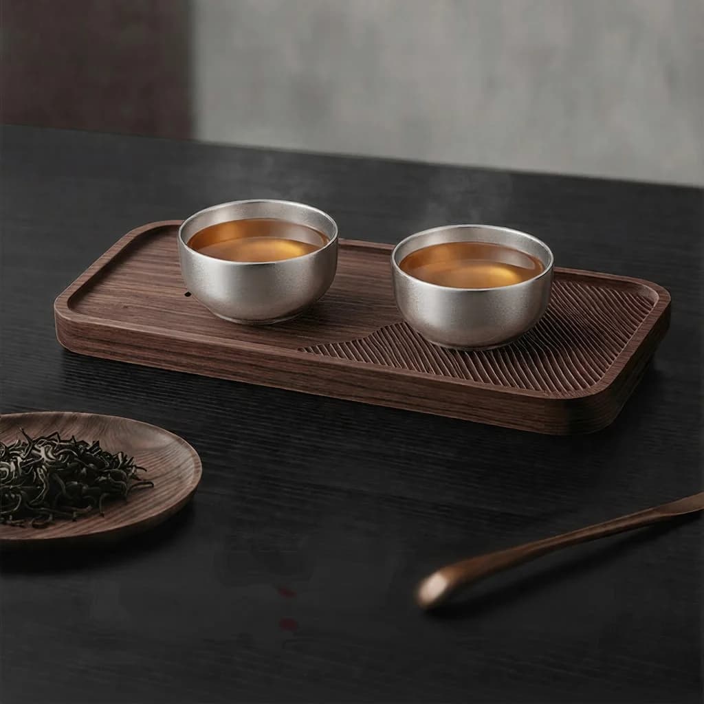 Pure Titanium Gongfu Tea Cup Set 55ml Handmade Plain Finish