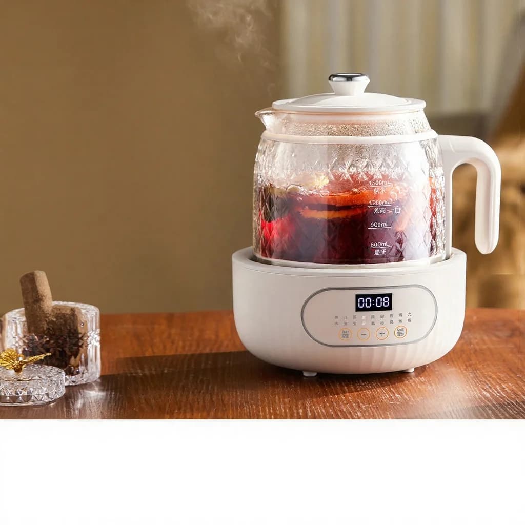 Glass Electric Health Pot with Adjustable Lid and 1L Capacity