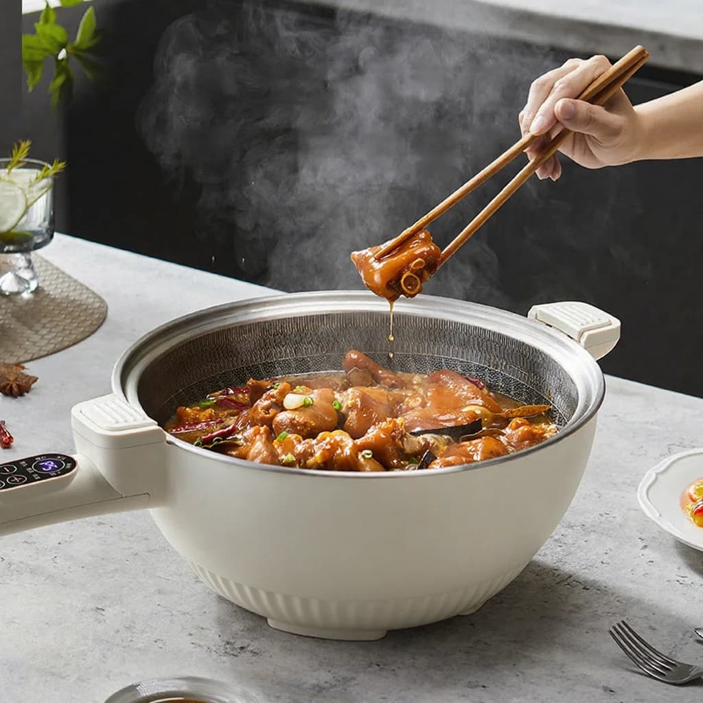 6L Electric Cooking Pot With Stainless Steel Steamer