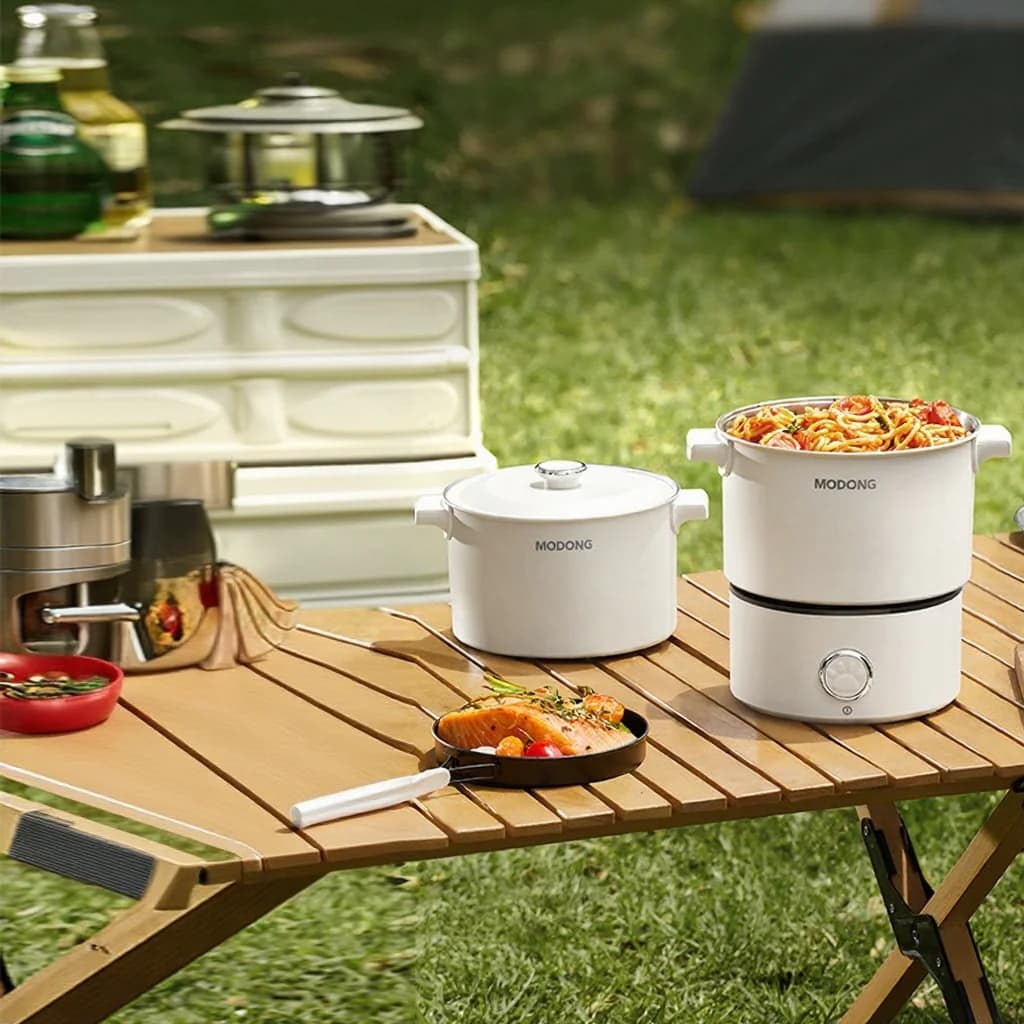 Portable Electric Cooking Pot With Pan And Steam Rack