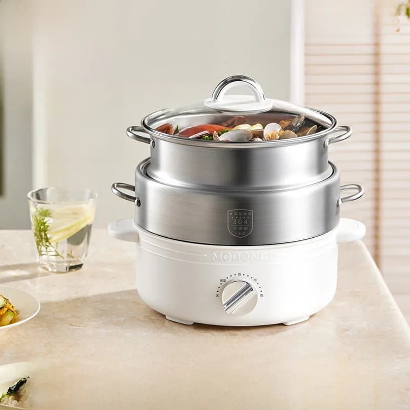 Split Electric Hot Pot Stainless Steel 2L 3-Heat Settings