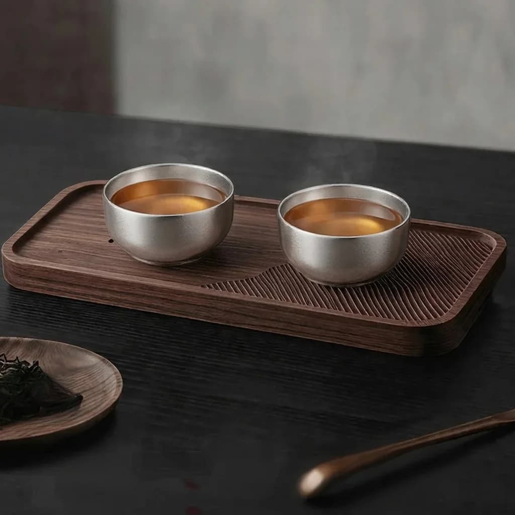 Pure Titanium Gongfu Tea Cup Set 55ml Handmade Plain Finish