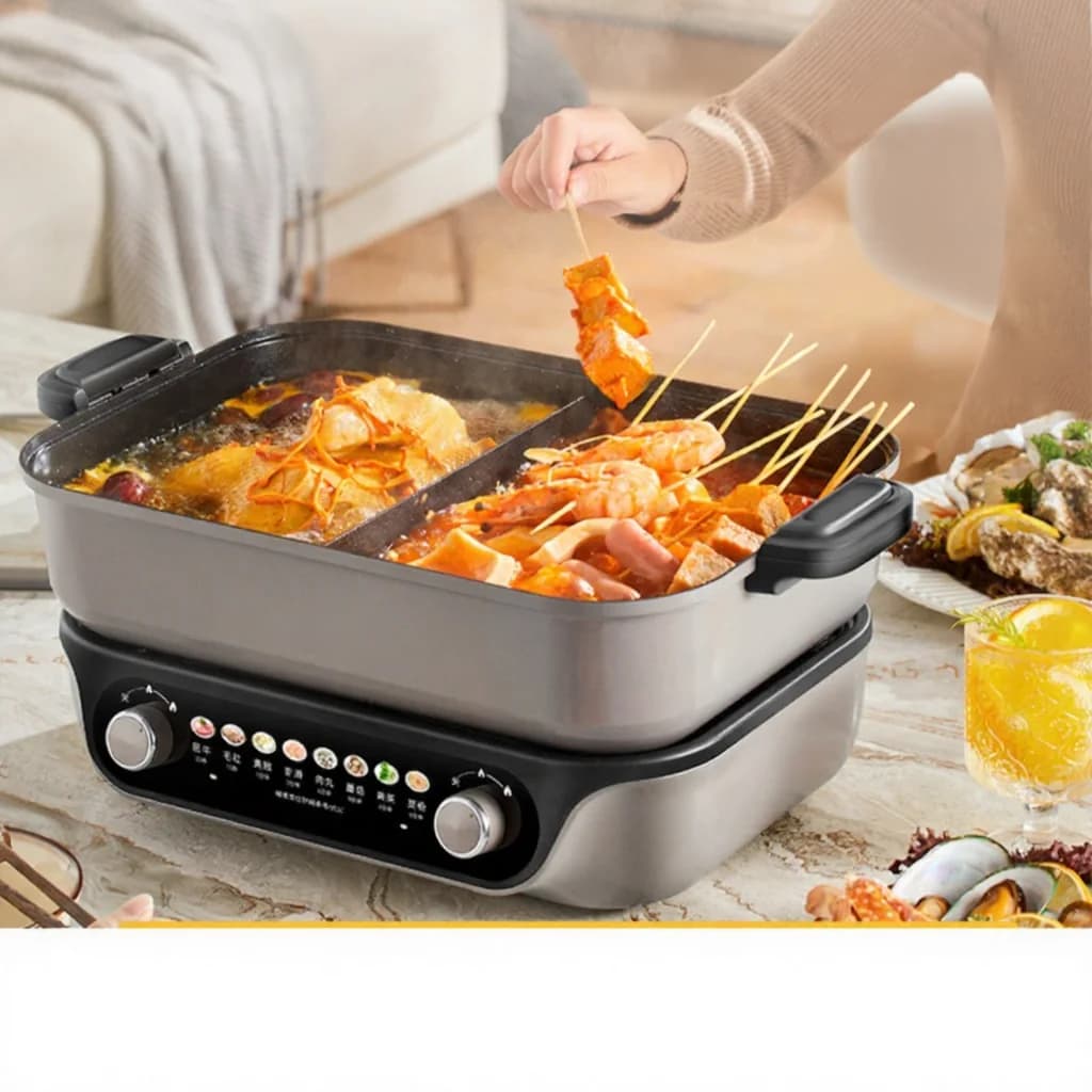 Electric Split Hot Pot, Dual Knob Control, 8L, Black