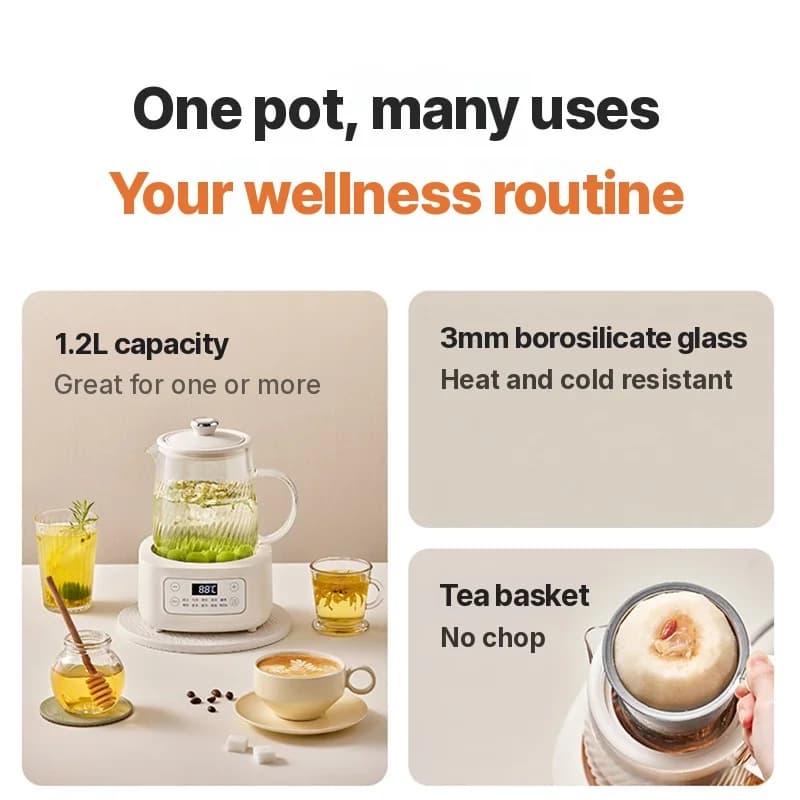 Glass Electric Health Pot 1-1.5L Touch Control for Tea