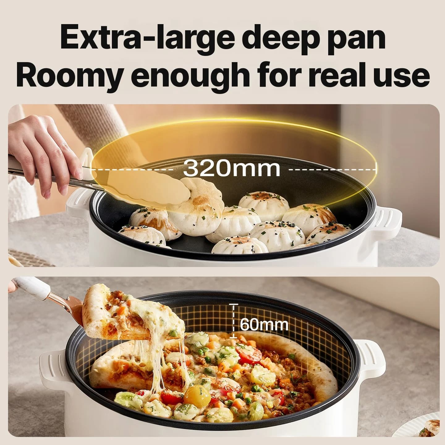 Electric Griddle Pan with Lid 1800W 3 Heat Settings Non-Stick