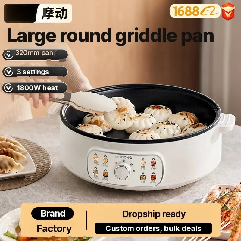 Electric Griddle Pan with Lid 1800W 3 Heat Settings Non-Stick