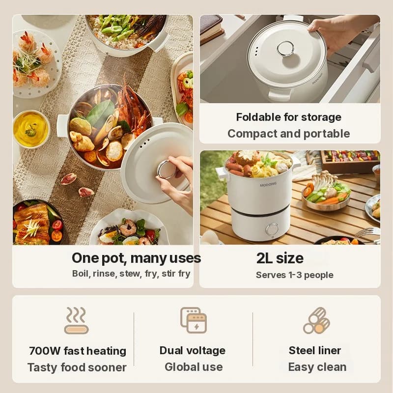 Portable Electric Cooking Pot With Pan And Steam Rack