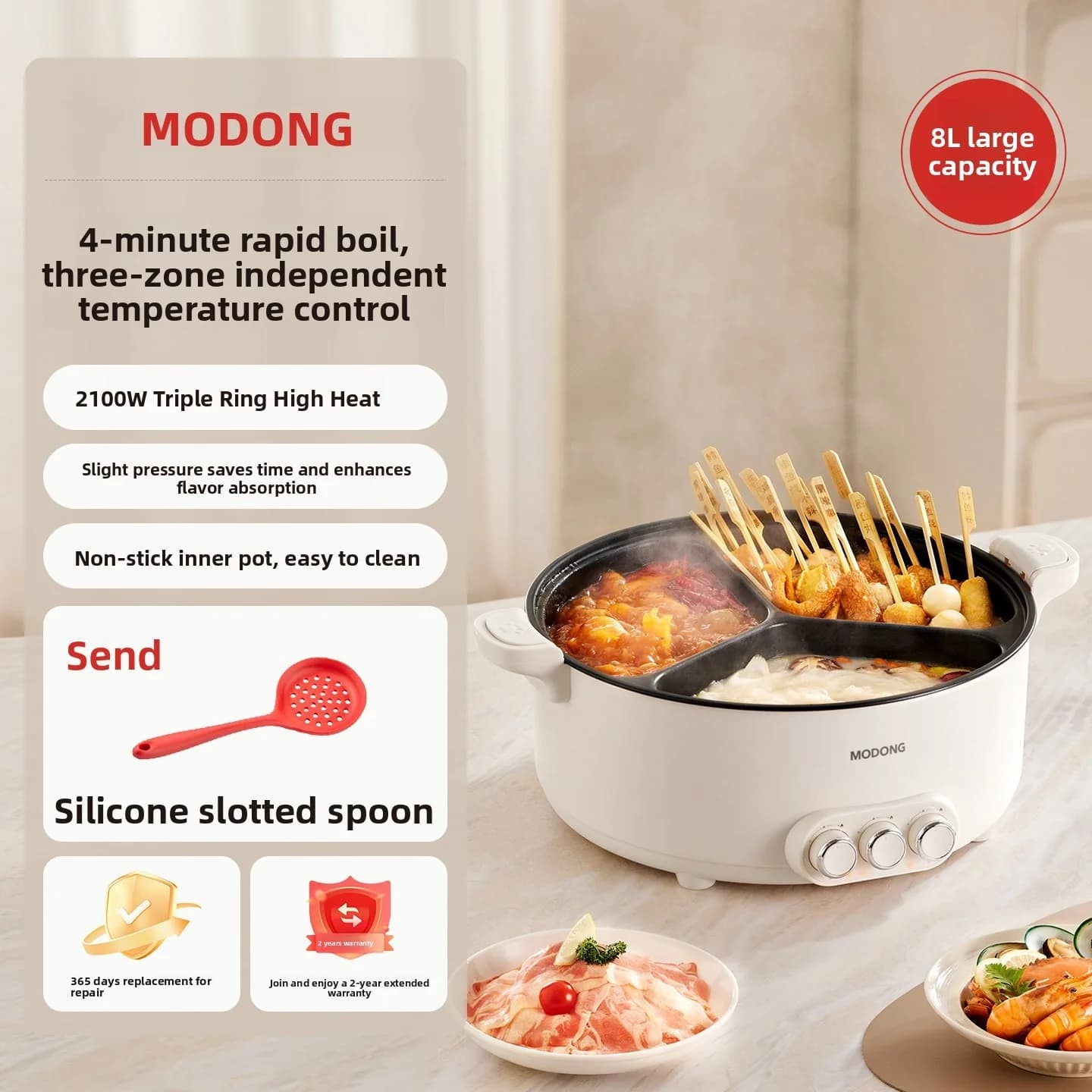 8L Electric Dual-Zone Hot Pot with Adjustable Temperature
