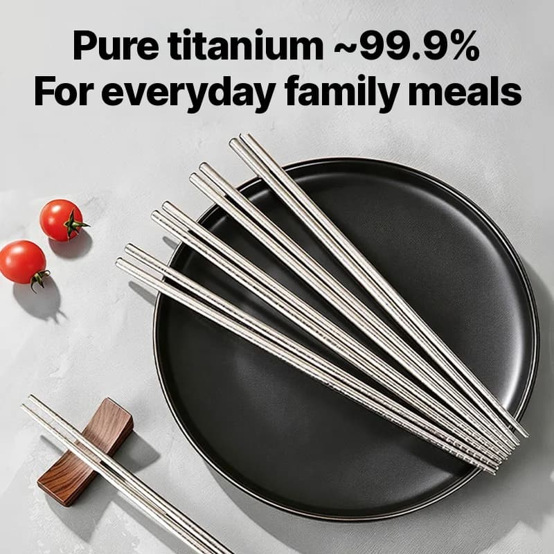 Pure Titanium Chopsticks Set, 5 Pairs, 23cm, Mirror Polished