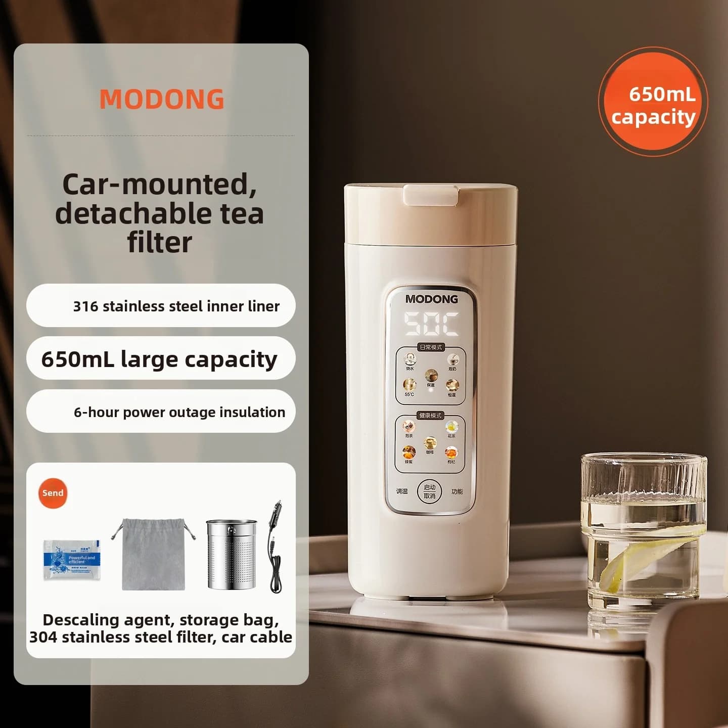 Portable Electric Water Heating Cup With Filter, 220V