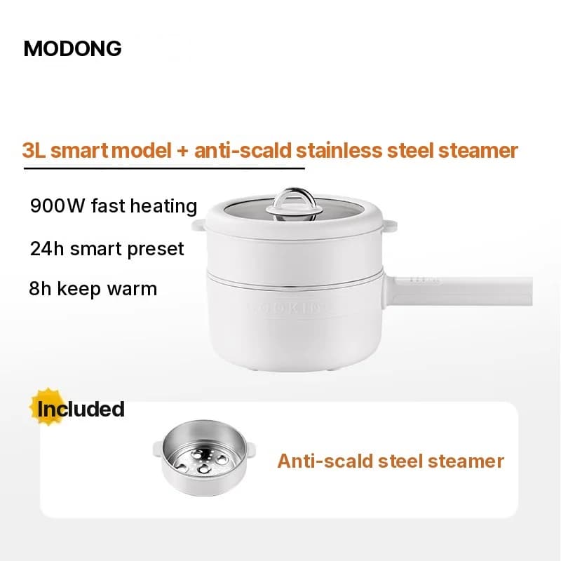 Electric Cooking Pot with Ceramic-Coated Inner Pot and Steamer