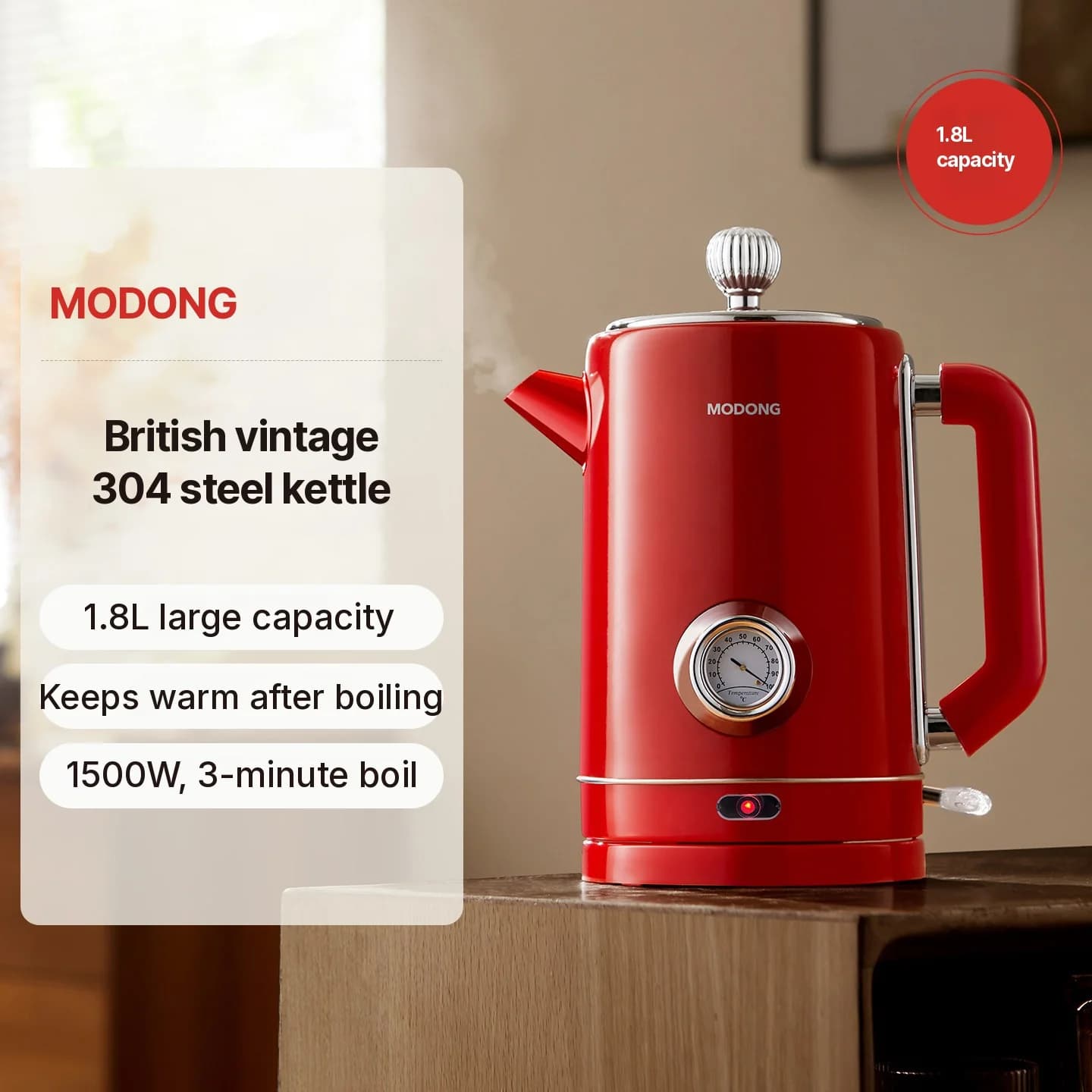 304 Stainless Steel Electric Kettle 1.8L Keep Warm 1500W