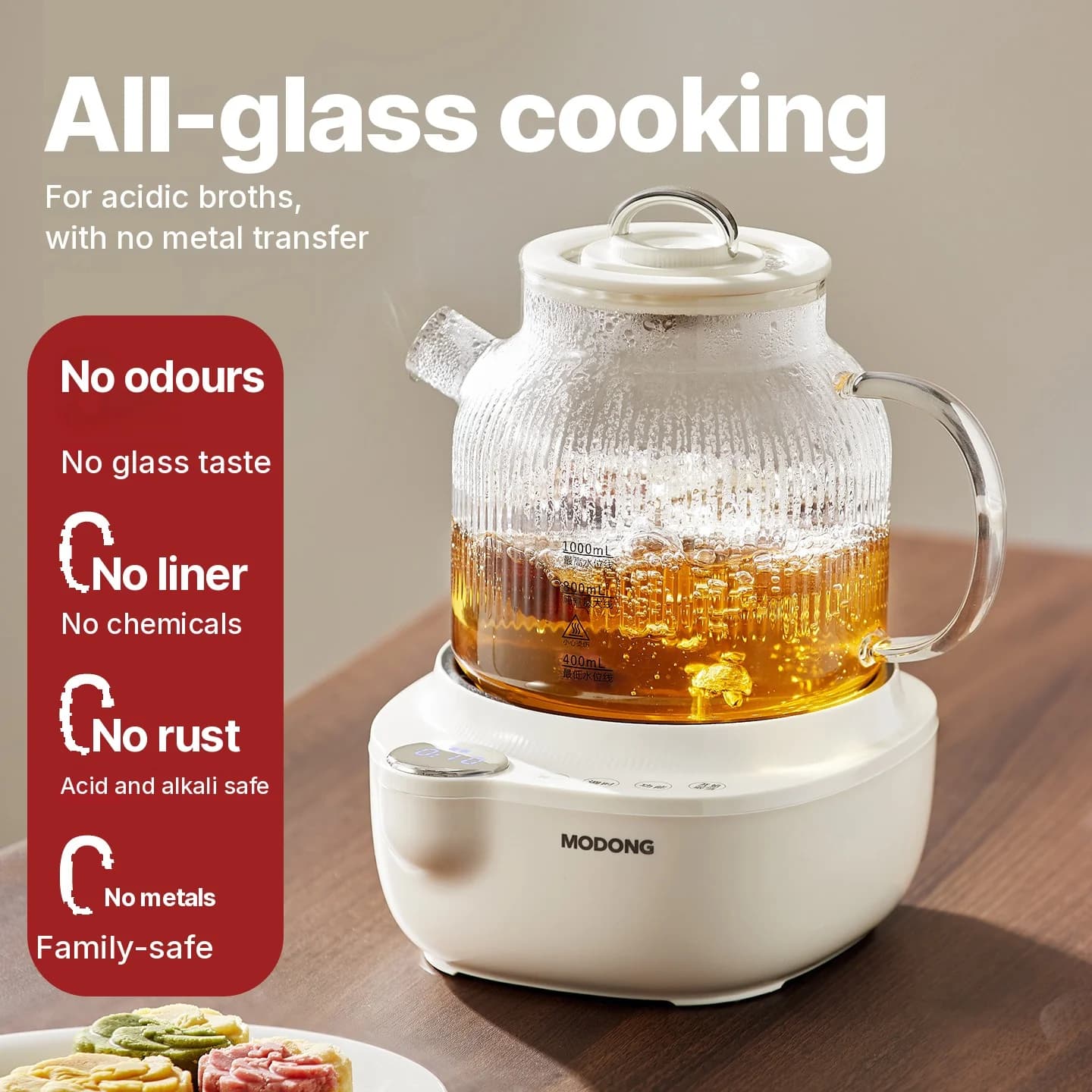 Electric Glass Health Pot with Temperature Control and Tea Steamer