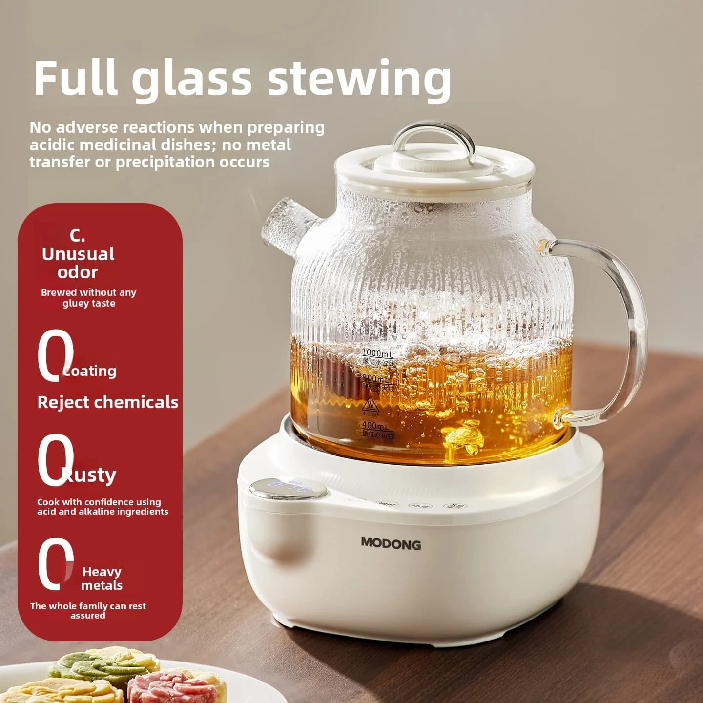 Electric Glass Health Pot with Temperature Control and Tea Steamer