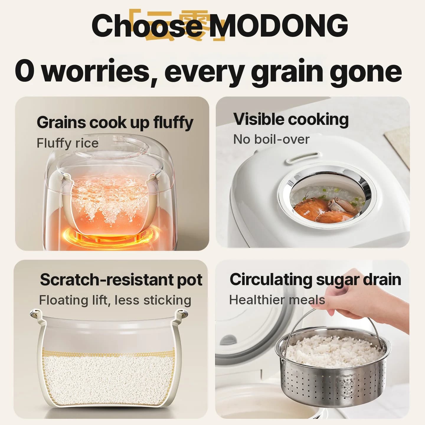 3L Smart Rice Cooker with Ceramic Glazed Inner Pot and Timer
