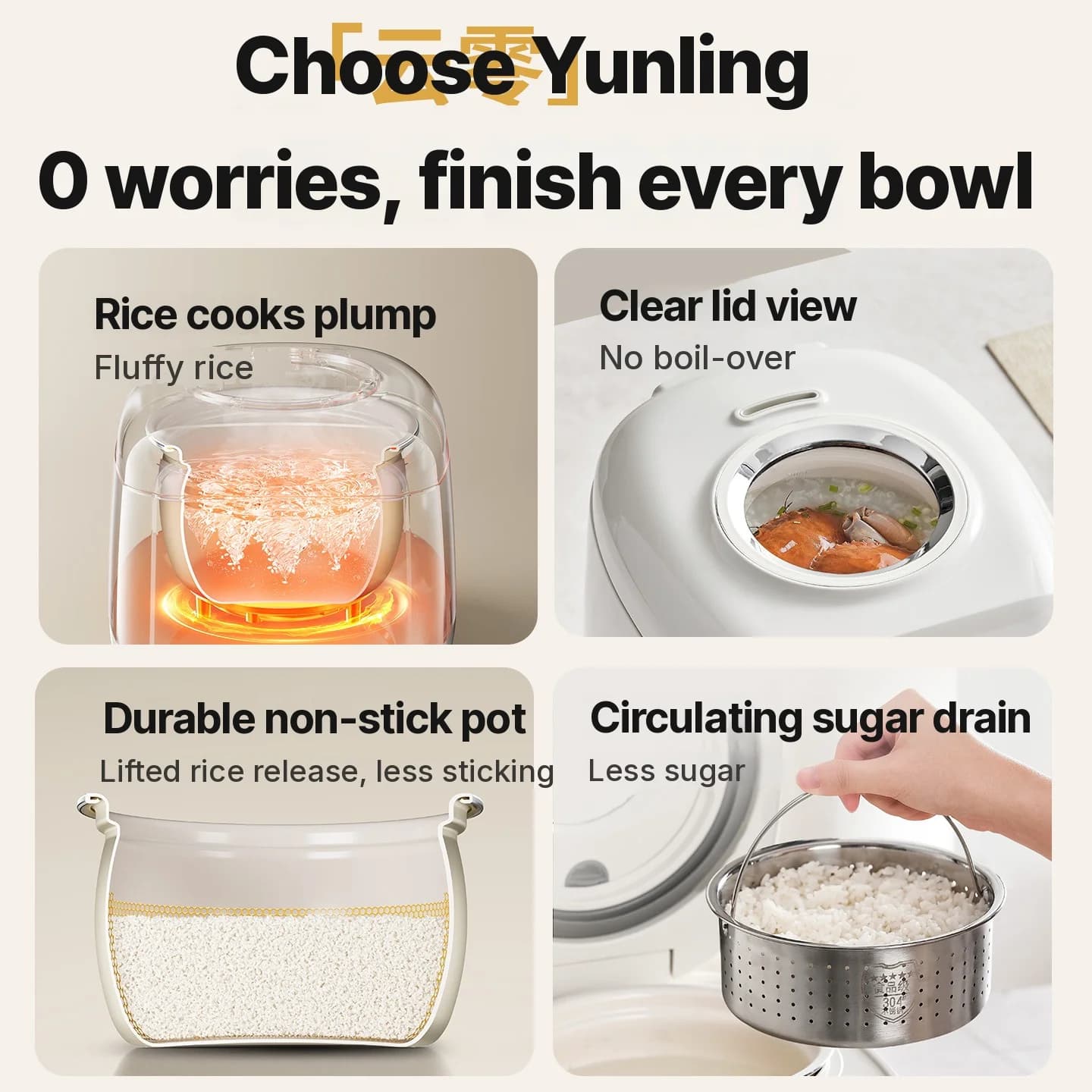 2L Electric Rice Cooker With Low-Sugar Cooking and Keep Warm