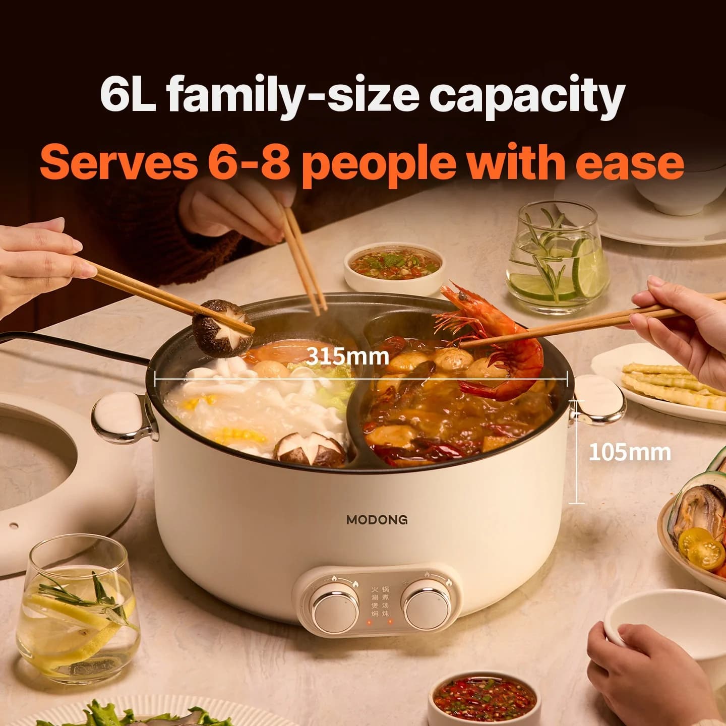6L Dual Zone Electric Hot Pot With Independent Temperature Control