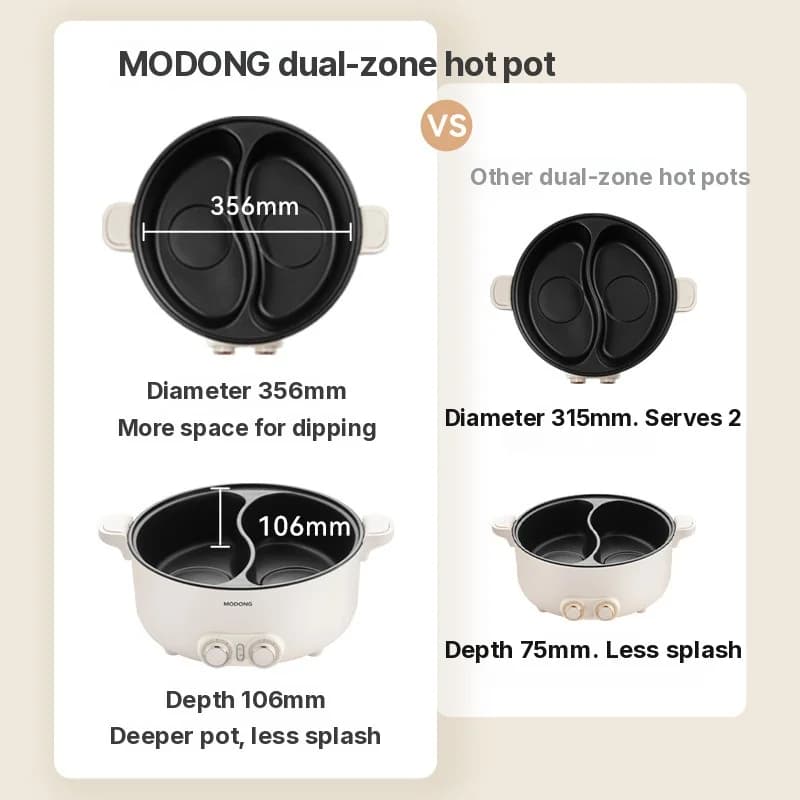 8L Electric Dual-Zone Hot Pot with Adjustable Temperature
