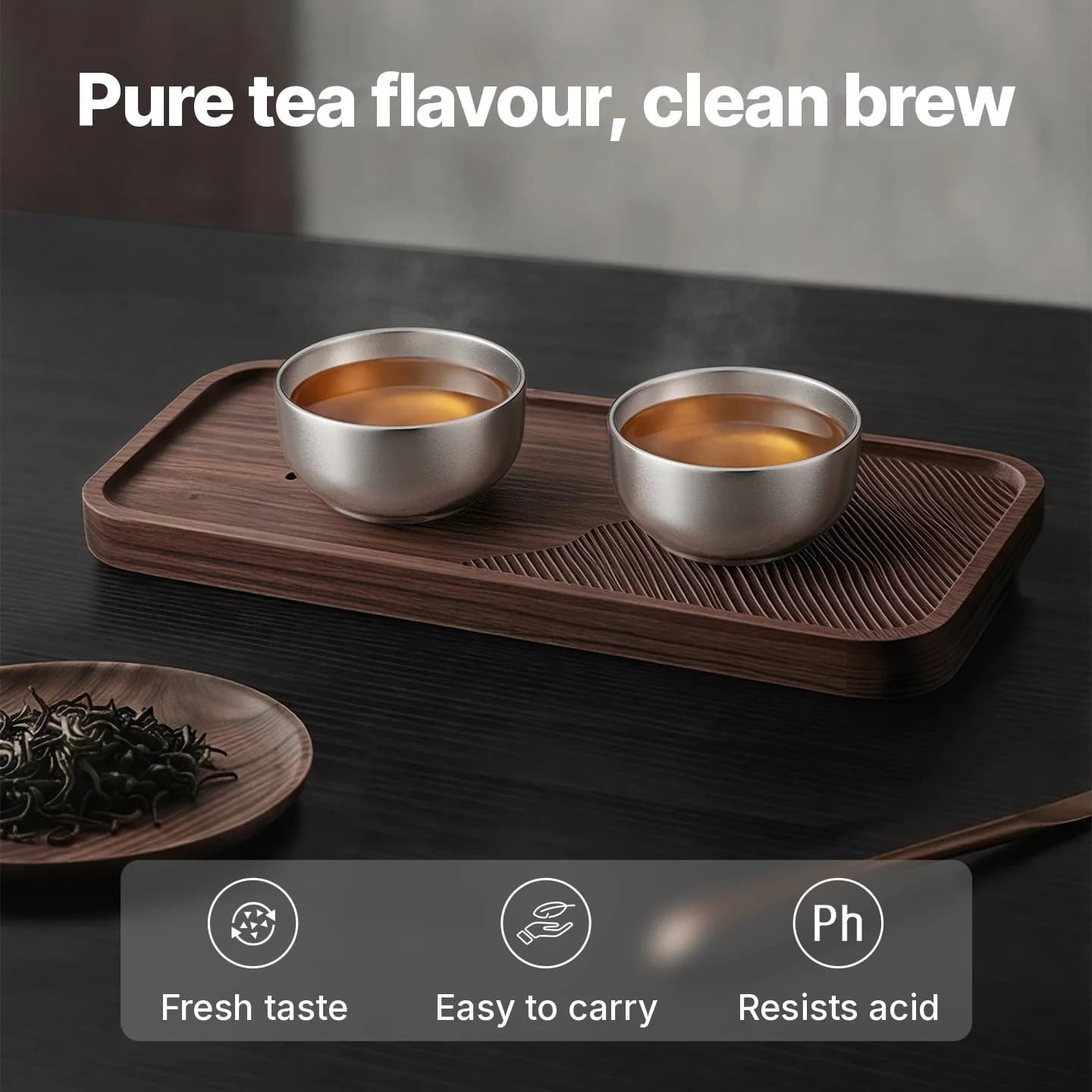 Pure Titanium Gongfu Tea Cup Set 55ml Handmade Plain Finish