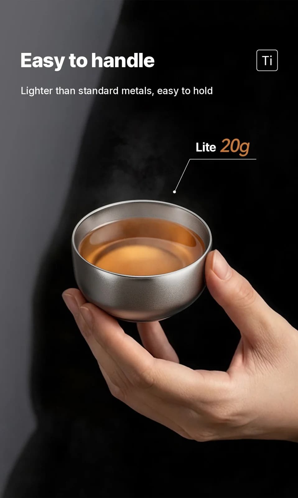 Pure Titanium Gongfu Tea Cup Set 55ml Handmade Plain Finish