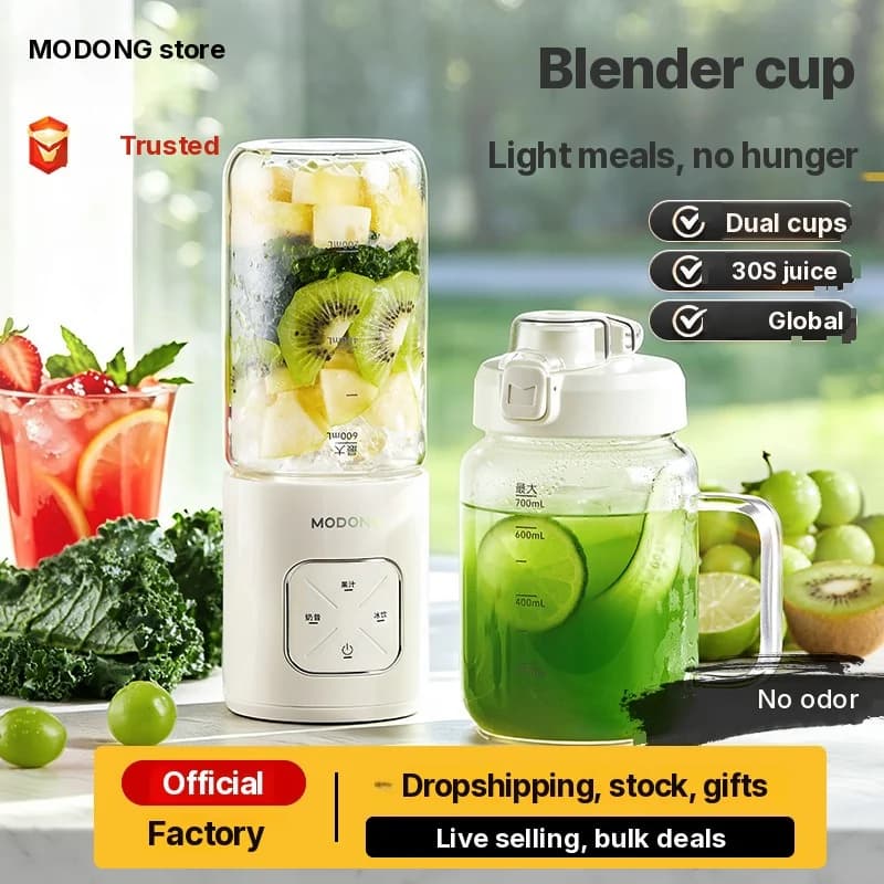 Portable Wireless Blender Cup With Dual Cups and Ice Crushing