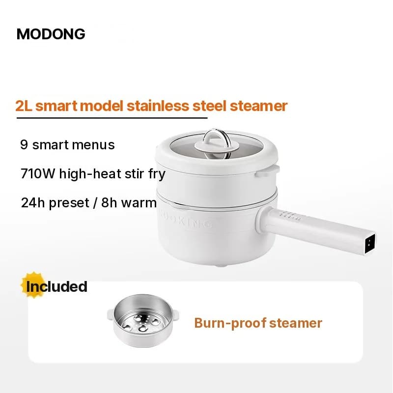 Electric Cooking Pot with Ceramic-Coated Inner Pot and Steamer