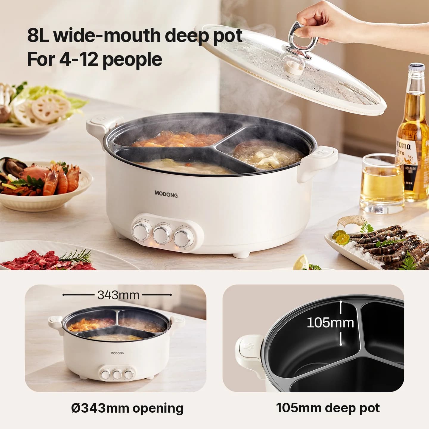 Electric Hot Pot with Divider, 5.6L/8L, 220V