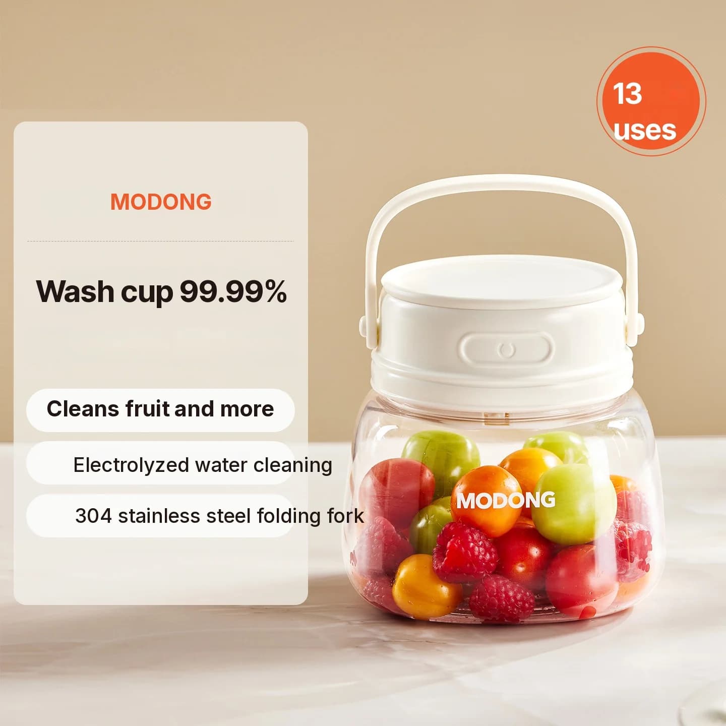 Portable Fruit Washer with Active Oxygen, 3.7V Cordless