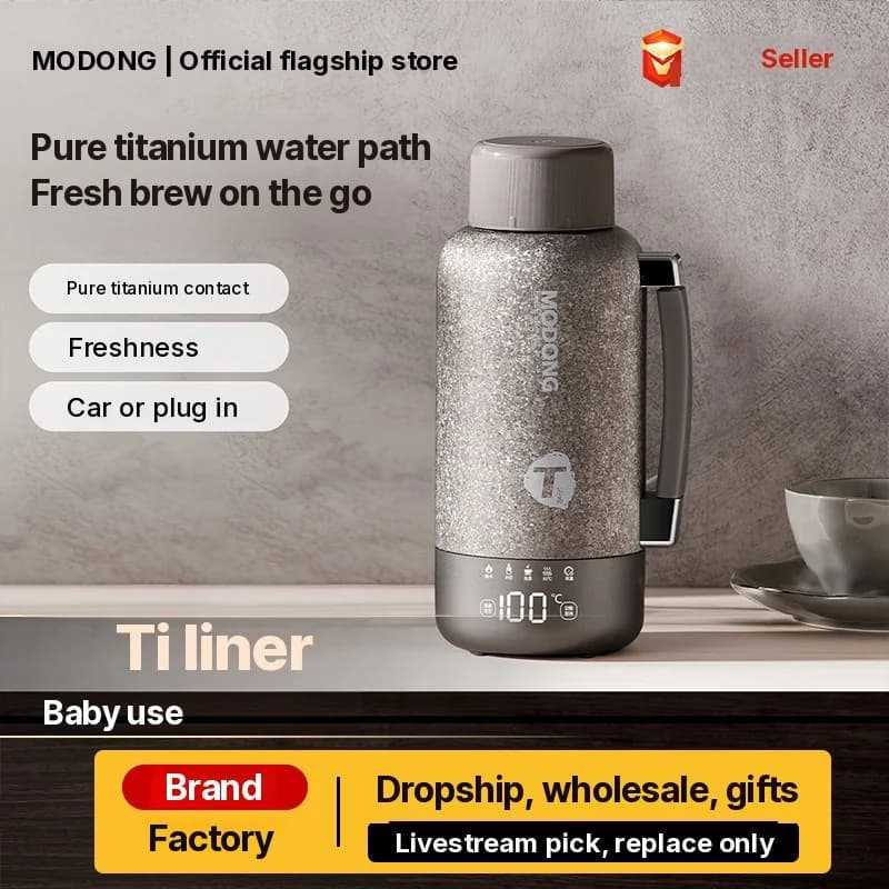 Portable Titanium Electric Heating Cup 1L Dual-Mode Travel Kettle