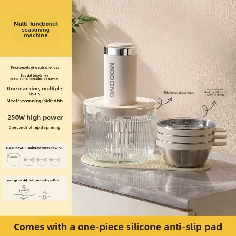 Electric Food Chopper With Glass Bowl 4 Blades For Home