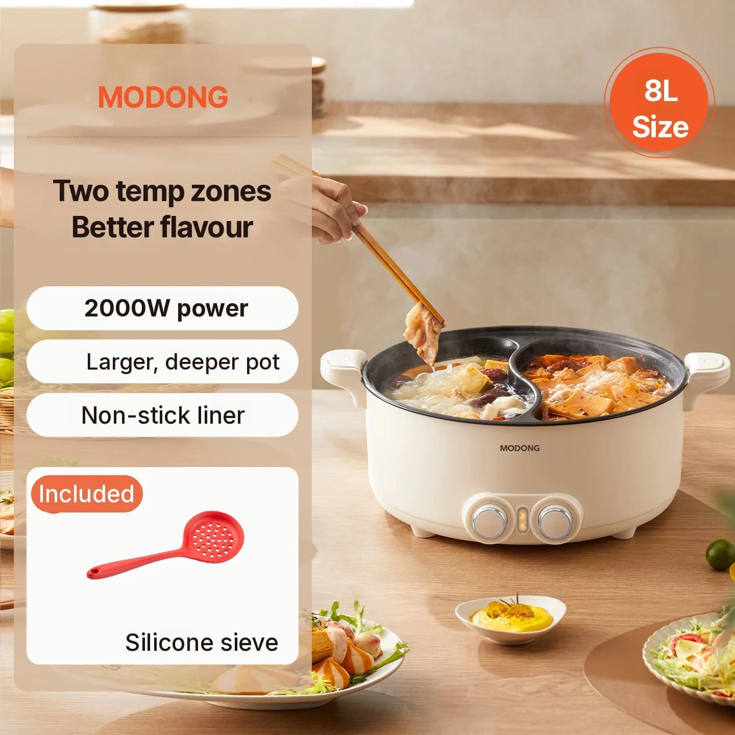 8L Dual-Sided Electric Hot Pot for Home and Dorm