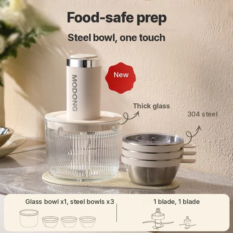 Electric Food Chopper With Glass Bowl 4 Blades For Home