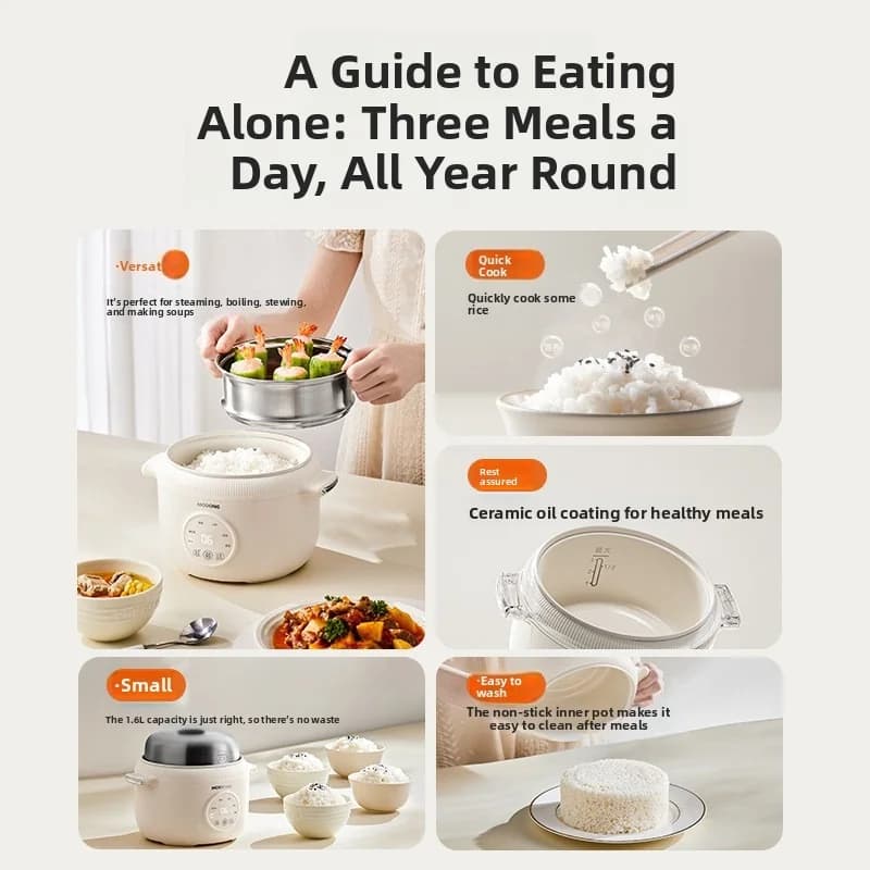 1.6L Mini Electric Rice Cooker with Ceramic Inner Pot