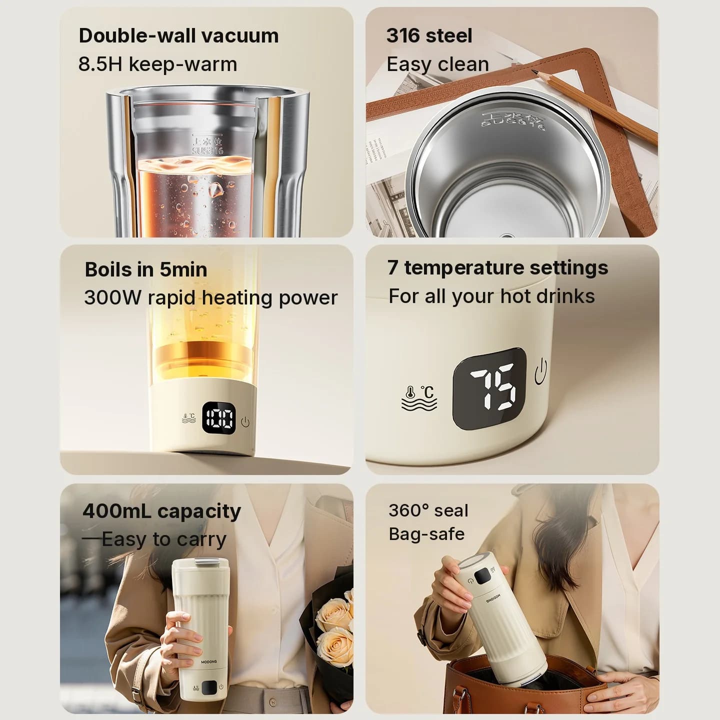 Portable Electric Heating Cup With 7 Temperature Settings