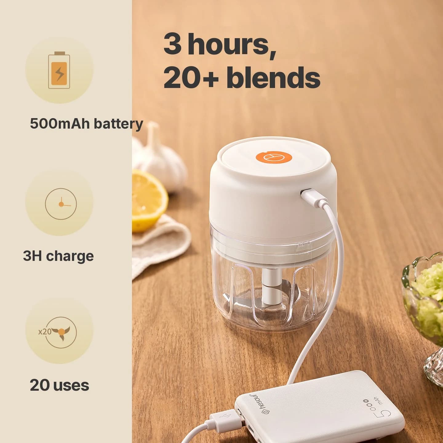 Wireless Electric Garlic Chopper Cup 250mL 5V 30W Plastic