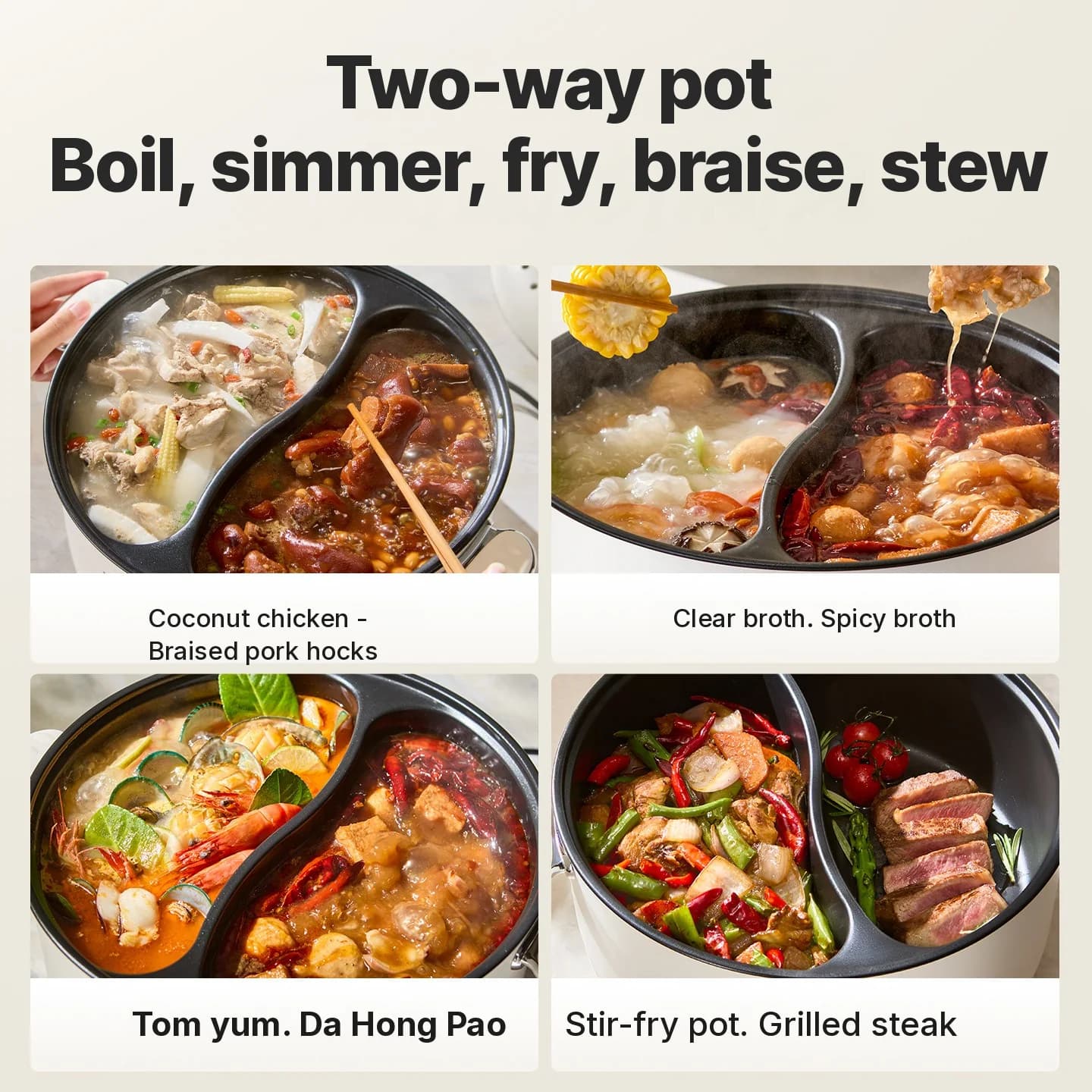 6L Dual Zone Electric Hot Pot With Independent Temperature Control