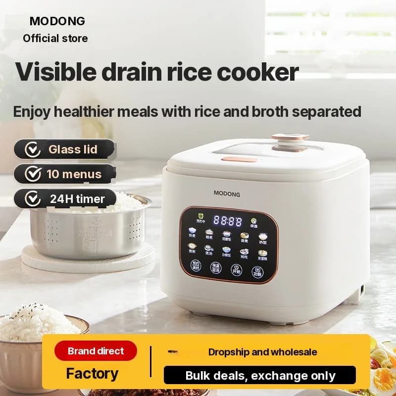 3L Electric Rice Cooker With Glass Window and Timer