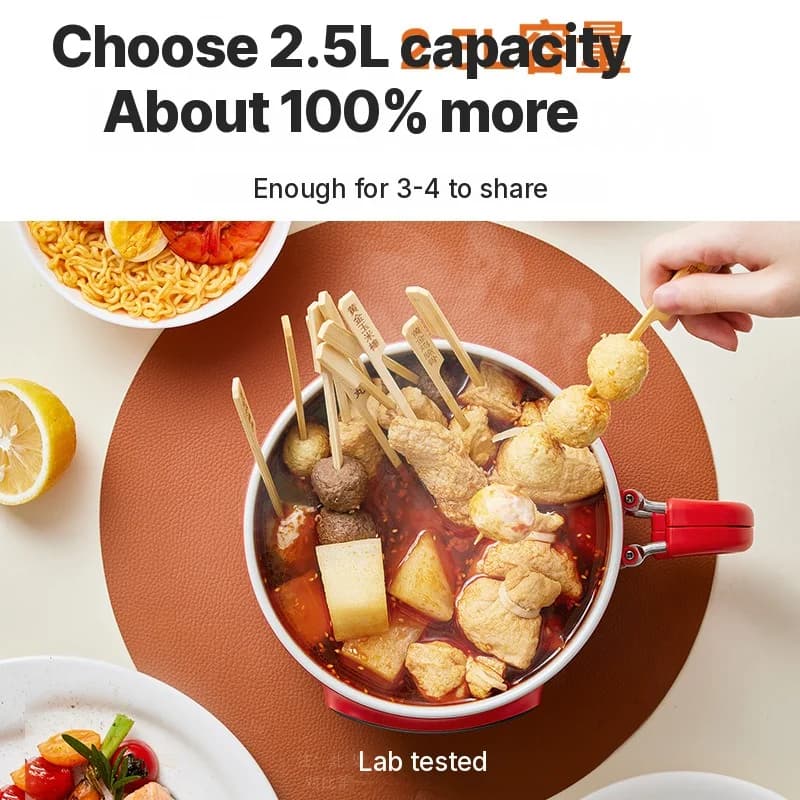 2.5L Electric Cooking Pot with Steamer and Ceramic Liner