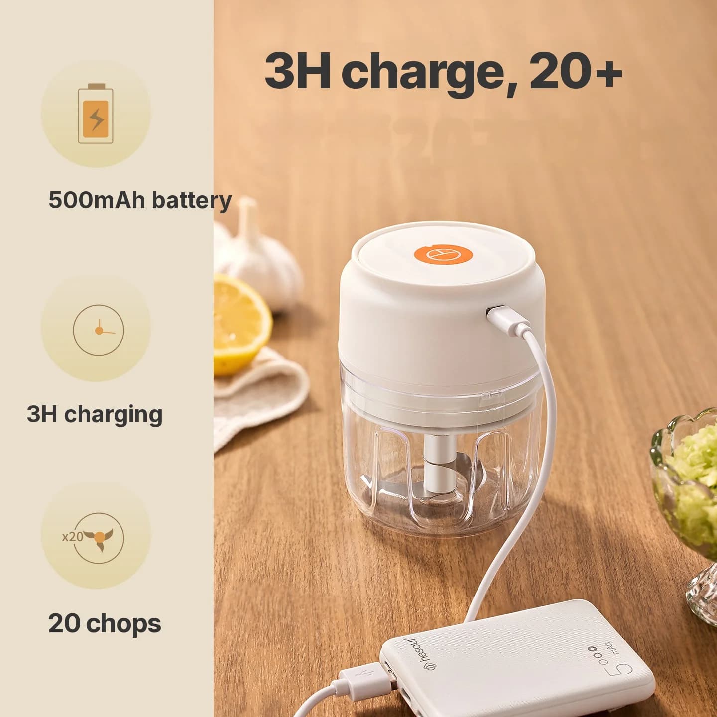 Wireless Electric Garlic Chopper Cup 250mL 5V 30W Plastic