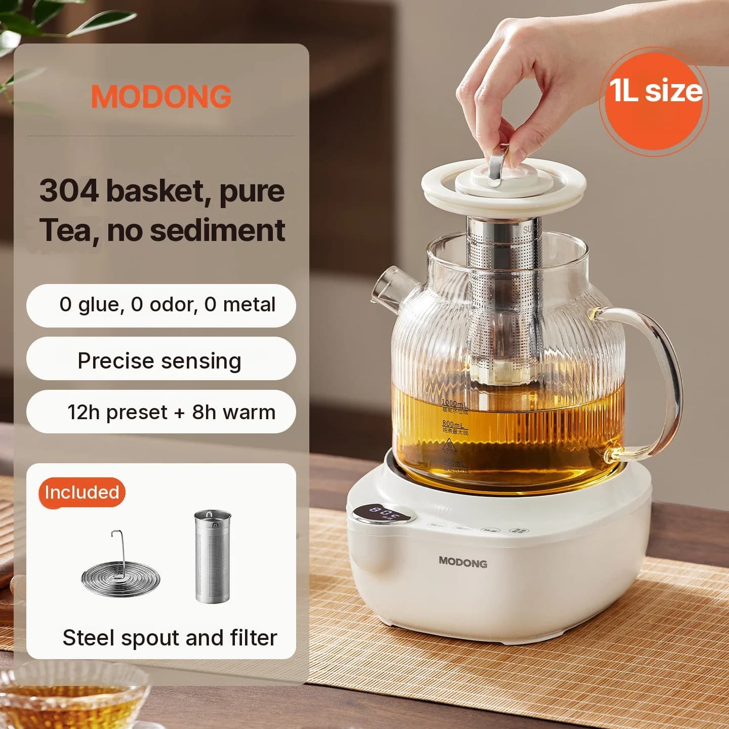 Glass Electric Tea Kettle With Temperature Control, 1L
