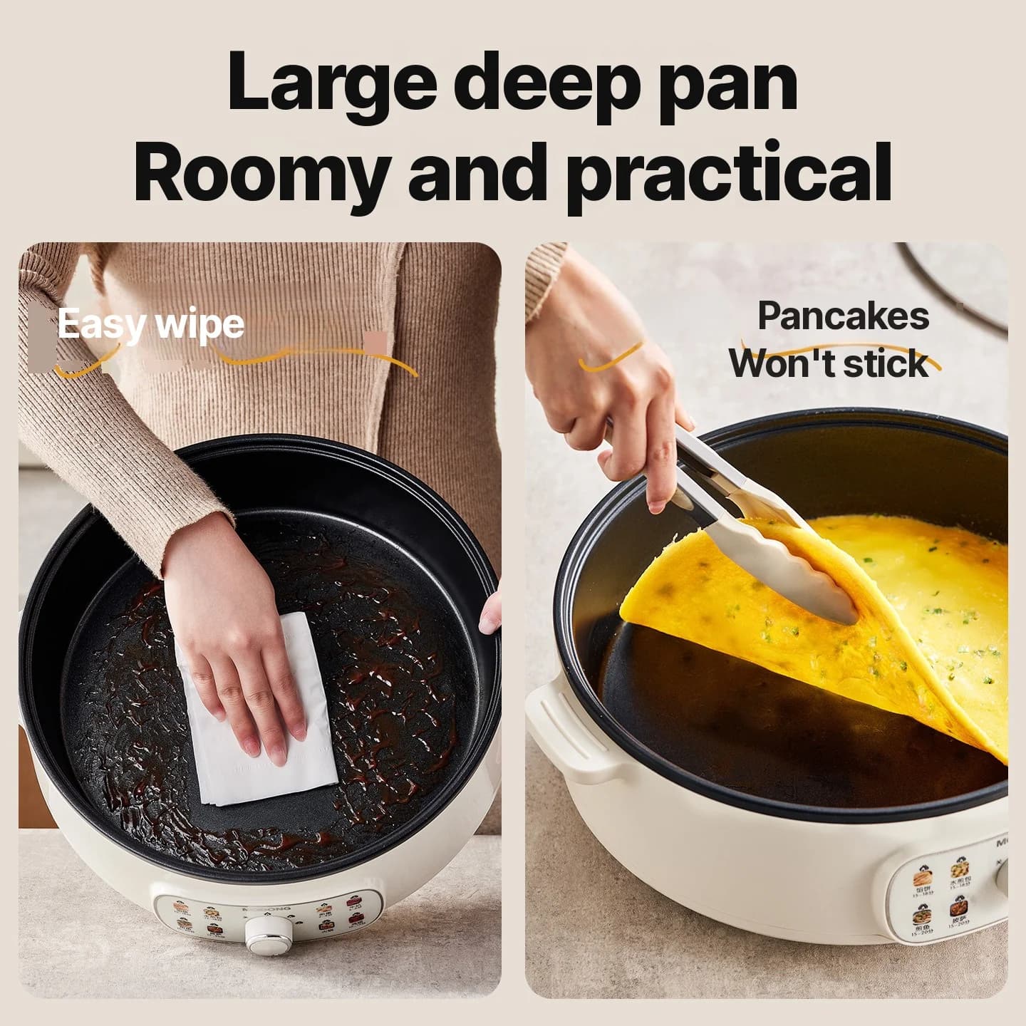 Electric Griddle Pan with Lid 1800W 3 Heat Settings Non-Stick